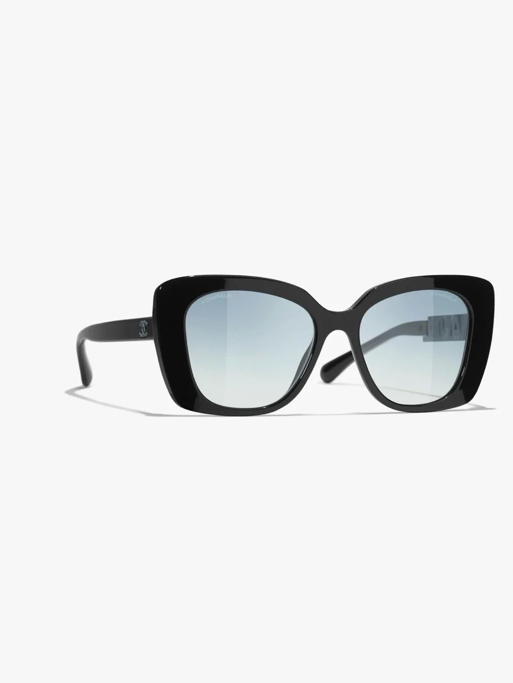 CHANEL Blue Logo Crystal Accent Cat-Eye Sunglasses